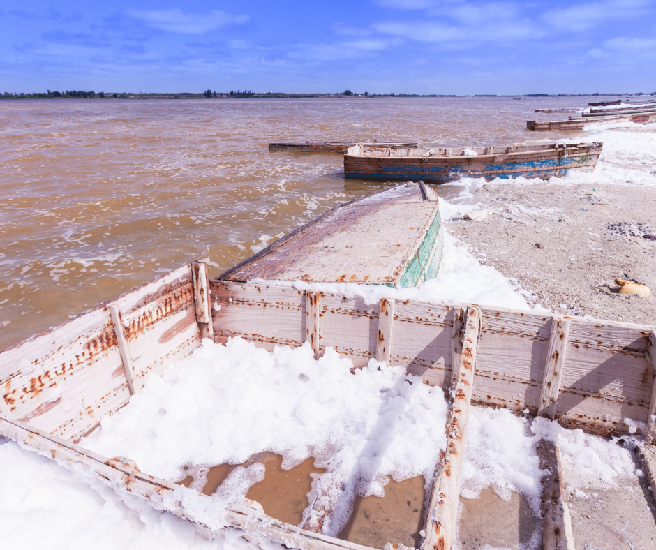 Salt Forming on Canoes - Pink lake Senegal